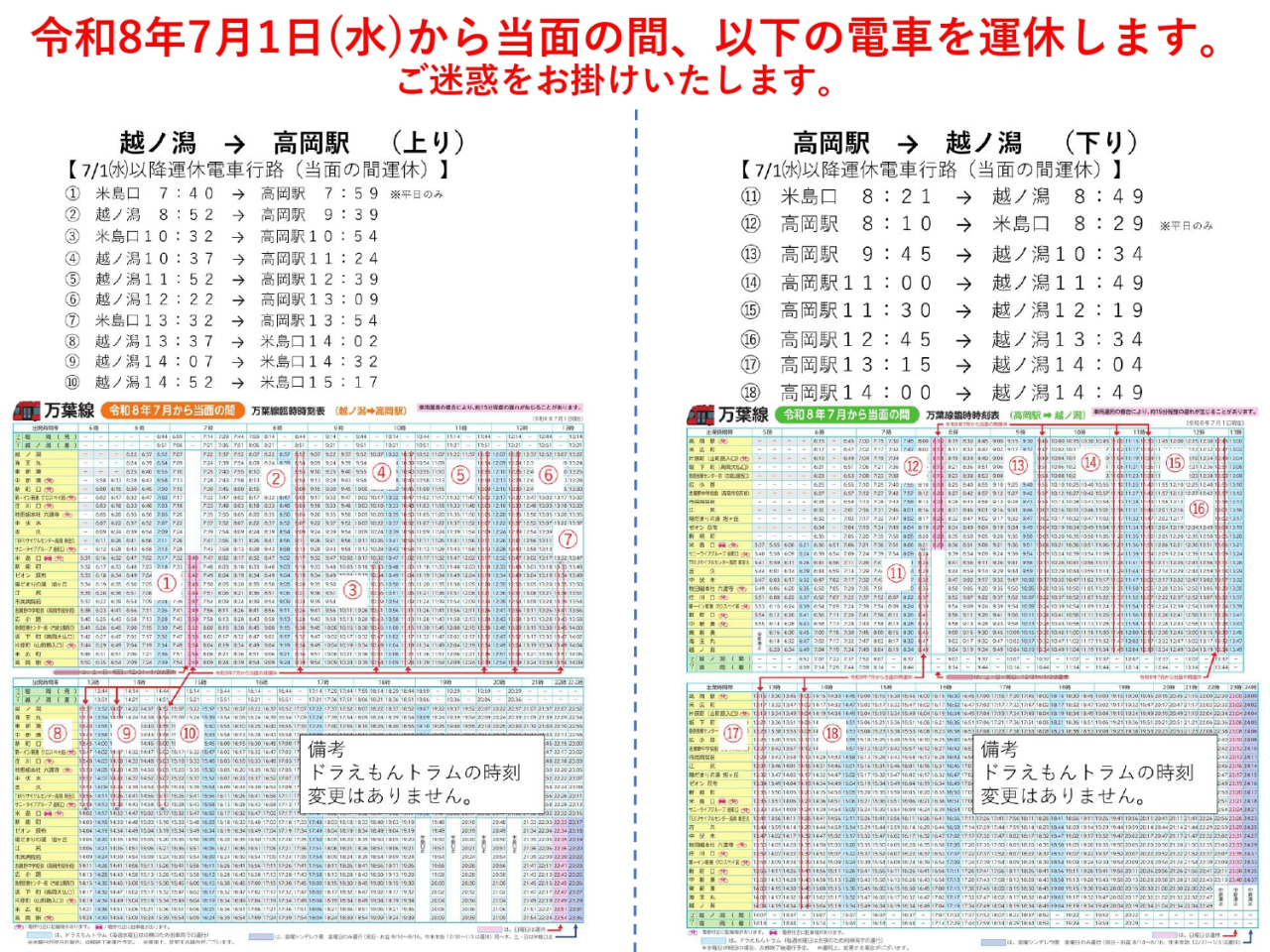 「一部電車運休ダイヤ」の変更及び継続について